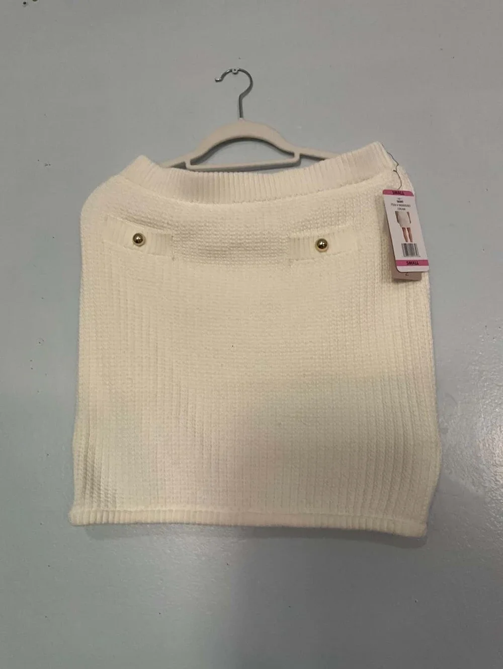 Cream Ribbed Knit Women’s Sweater Skirt with Button Accents